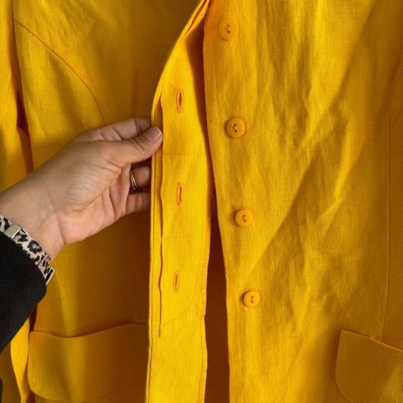 Vintage Design Todays Made in USA 100% Linen Yellow Blazer Trouser Suit Large - Picture 13 of 16